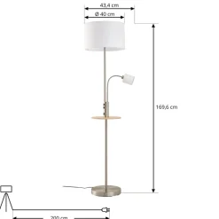 Gulvlamper|Gulvlamper ^ Lindby Gulvlampe Aovan, nikkelfarvet, hylde, USB-port