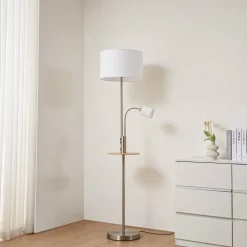 Gulvlamper|Gulvlamper ^ Lindby Gulvlampe Aovan, nikkelfarvet, hylde, USB-port
