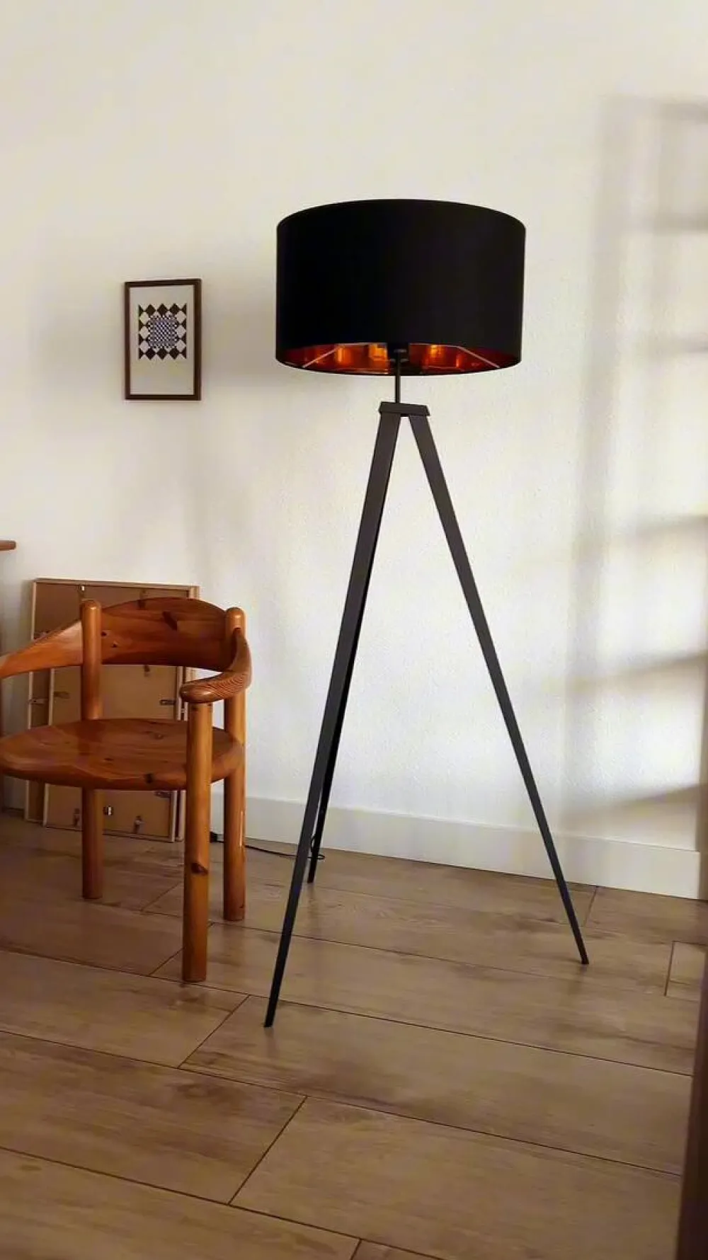 Lindby Gang|Pendellamper > gulvlampe Benik, stativ, tekstil, sort/guld, 153 cm