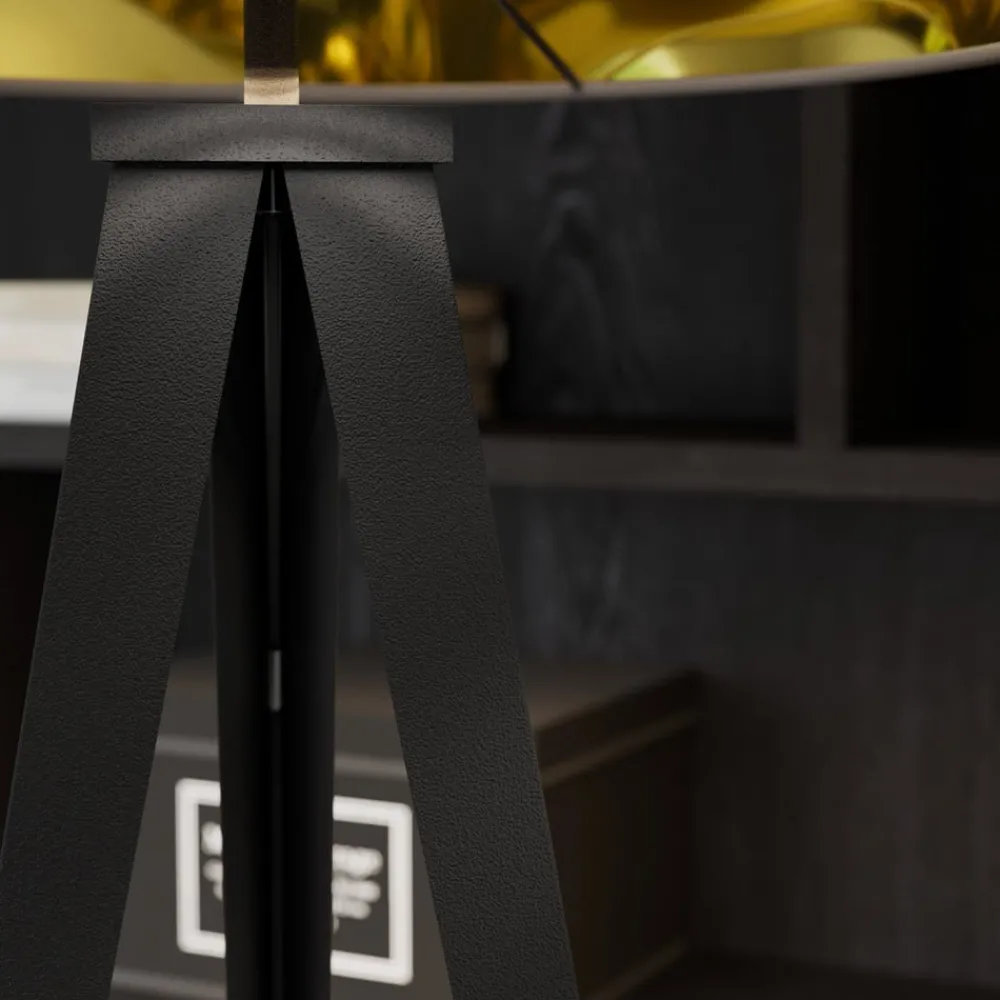 Lindby Gang|Pendellamper > gulvlampe Benik, stativ, tekstil, sort/guld, 153 cm