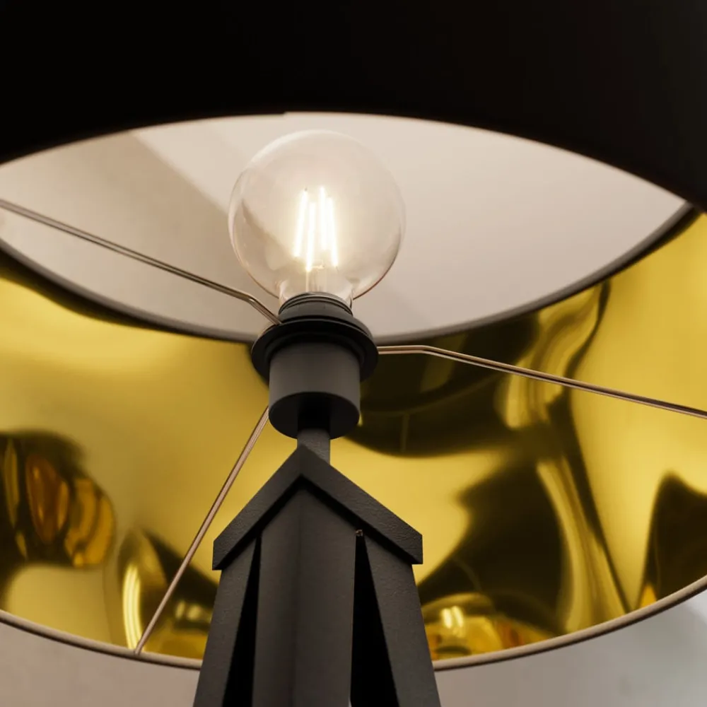 Lindby Gang|Pendellamper > gulvlampe Benik, stativ, tekstil, sort/guld, 153 cm