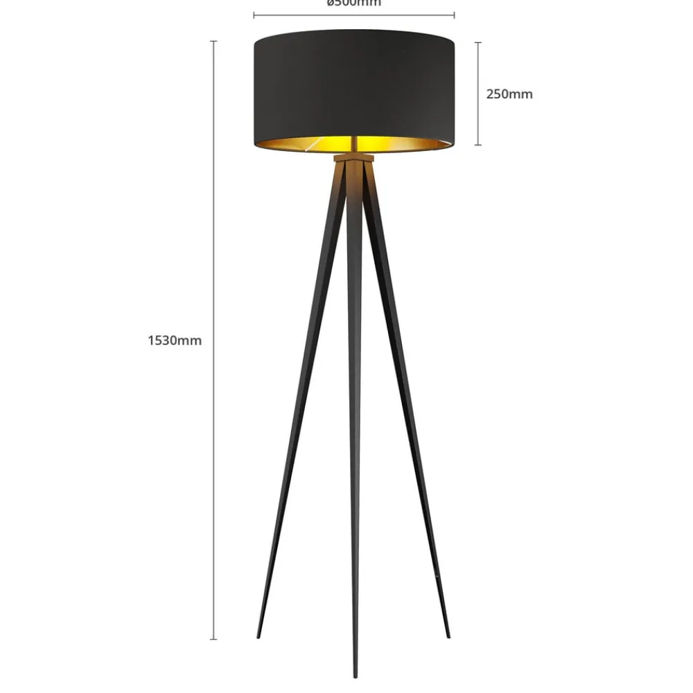 Lindby Gang|Pendellamper > gulvlampe Benik, stativ, tekstil, sort/guld, 153 cm