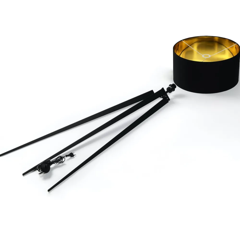 Lindby Gang|Pendellamper > gulvlampe Benik, stativ, tekstil, sort/guld, 153 cm