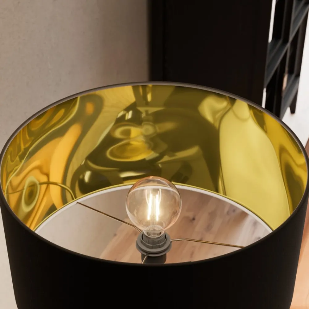 Lindby Gang|Pendellamper > gulvlampe Benik, stativ, tekstil, sort/guld, 153 cm