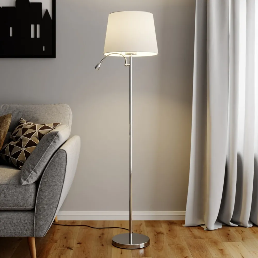 Lindby Gang|Gulvlamper > gulvlampe Benjiro, hvid, tekstil, læselampe, 150 cm