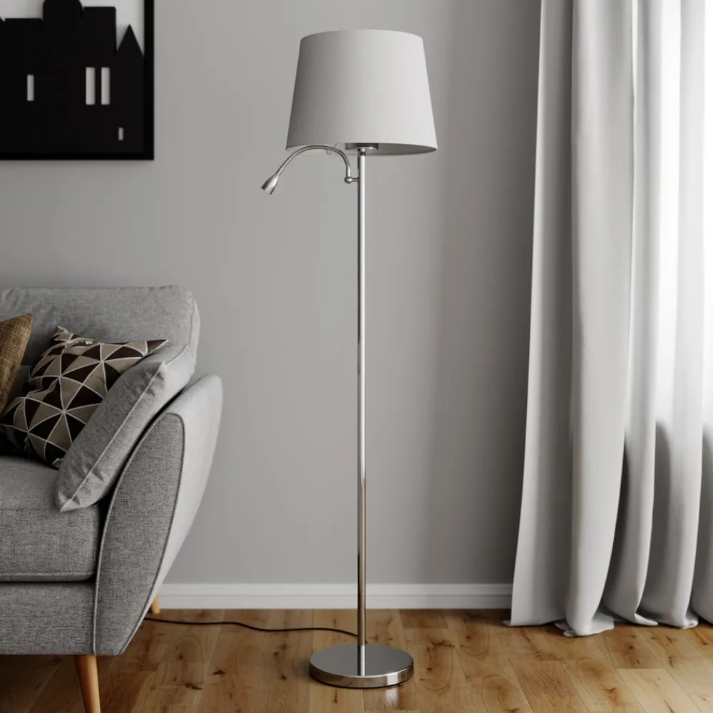 Lindby Gang|Gulvlamper > gulvlampe Benjiro, hvid, tekstil, læselampe, 150 cm