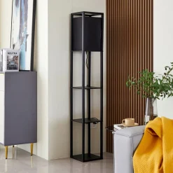Gang|Pendellamper ^ Lindby gulvlampe Birta, sort, hylde, træ, 159 cm