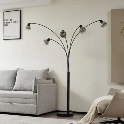 Lindby Gulvlamper|Gulvlamper > gulvlampe Braccio, grå/sort, glas, 5 lyskilder, 204,5 cm