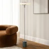 Pendellamper|Gulvlamper ^ Lindby gulvlampe Branford, retro, hvid/grøn, opalglas/marmor