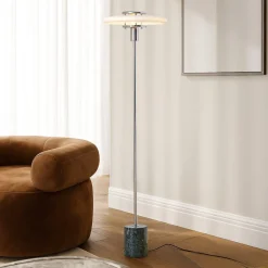 Pendellamper|Gulvlamper ^ Lindby gulvlampe Branford, retro, hvid/grøn, opalglas/marmor