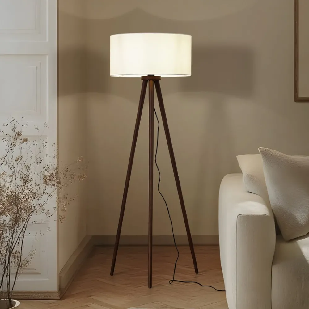 Lindby Gang|Gulvlamper > gulvlampe Charlia, hvid, valnøddetræ, højde 150 cm