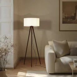 Lindby Gang|Gulvlamper > gulvlampe Charlia, hvid, valnøddetræ, højde 150 cm