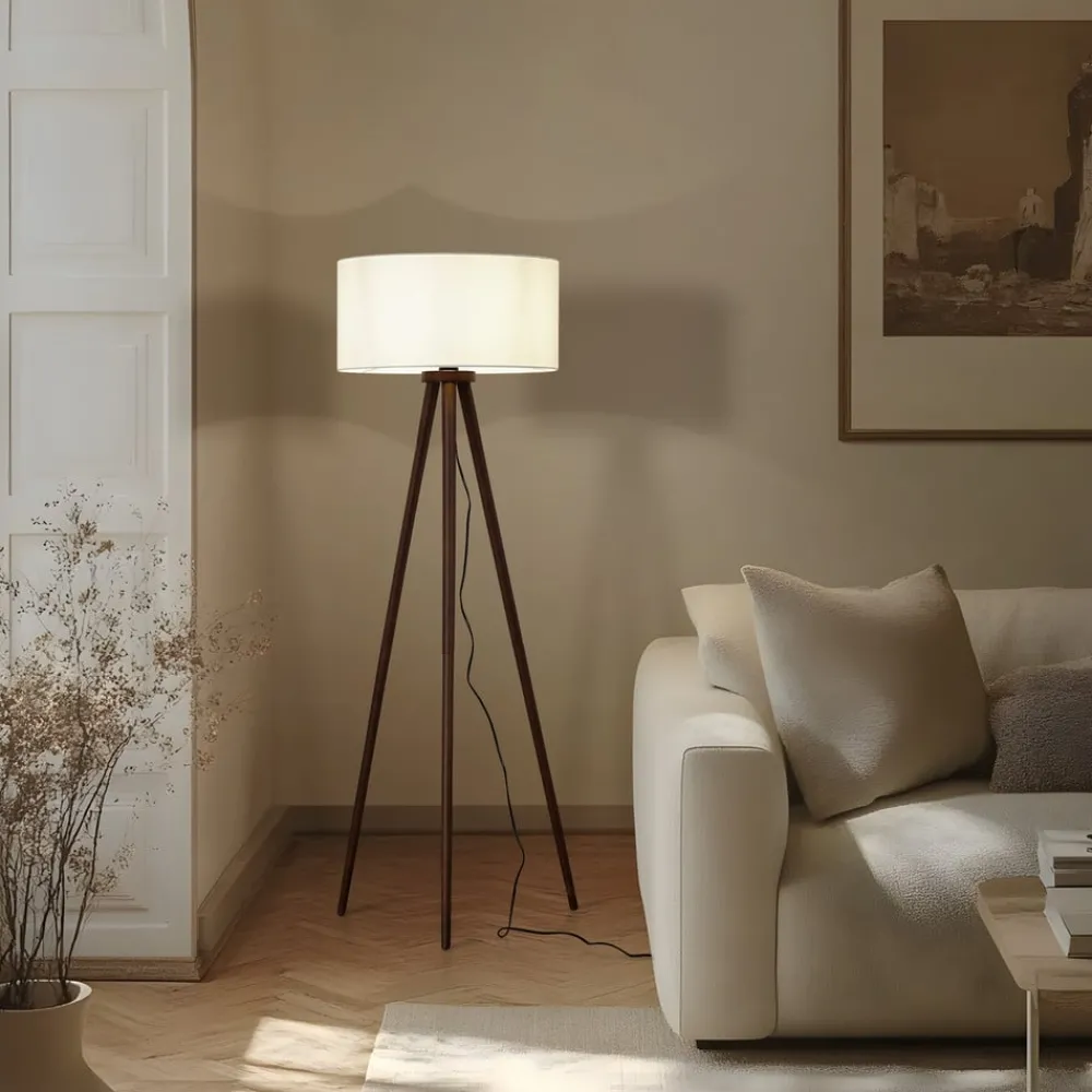 Lindby Gang|Gulvlamper > gulvlampe Charlia, hvid, valnøddetræ, højde 150 cm