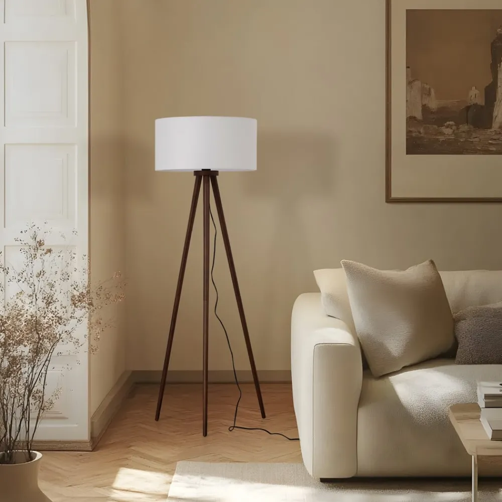 Lindby Gang|Gulvlamper > gulvlampe Charlia, hvid, valnøddetræ, højde 150 cm