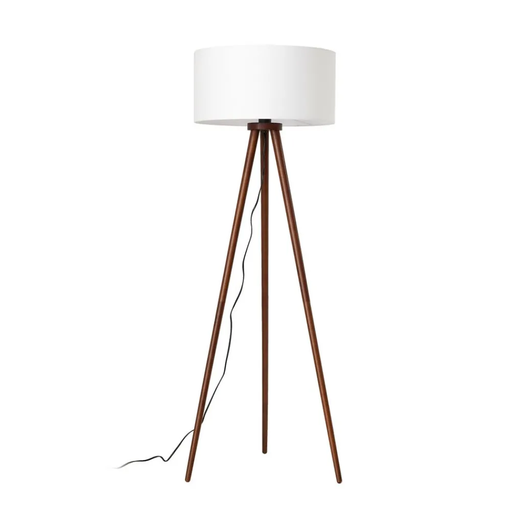 Lindby Gang|Gulvlamper > gulvlampe Charlia, hvid, valnøddetræ, højde 150 cm