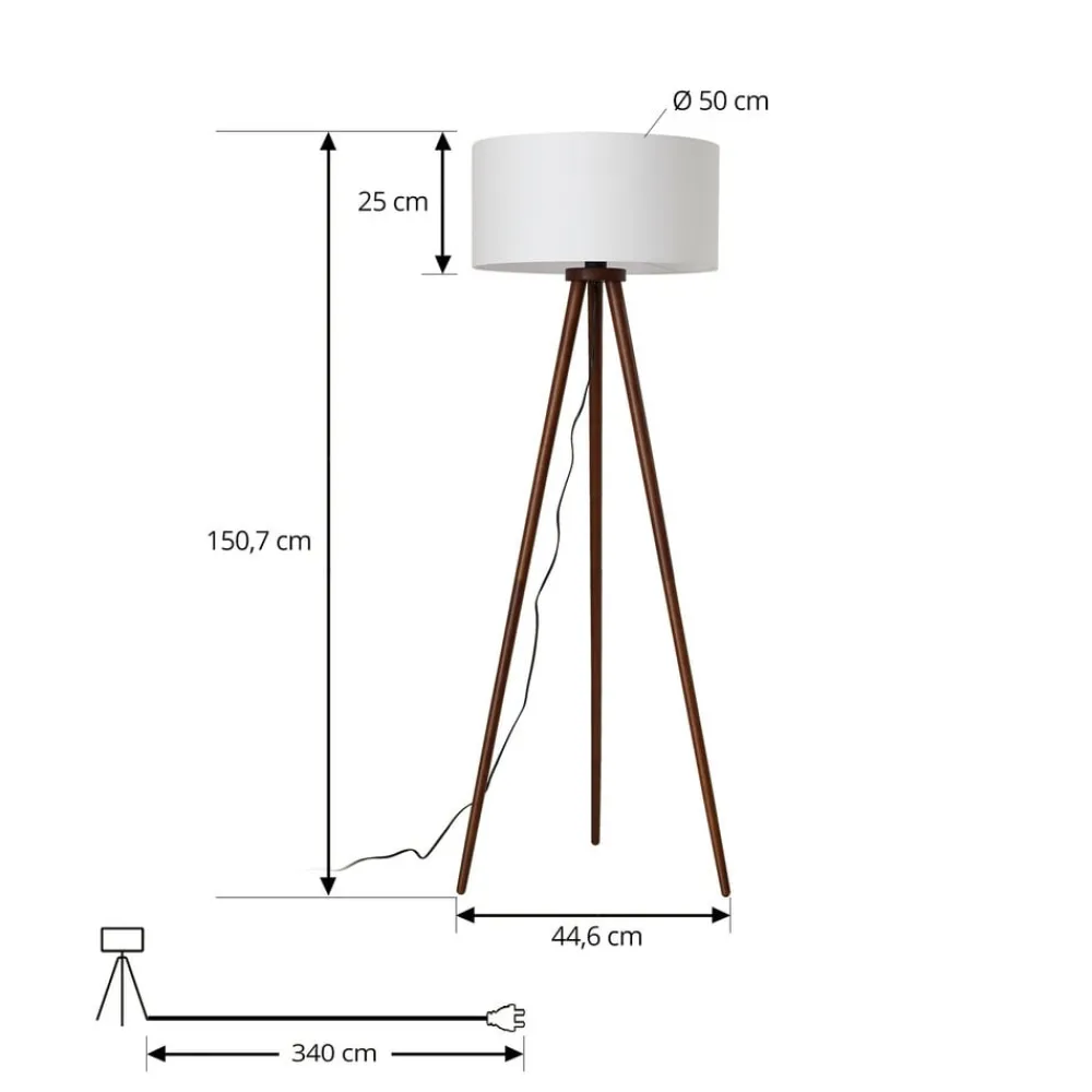 Lindby Gang|Gulvlamper > gulvlampe Charlia, hvid, valnøddetræ, højde 150 cm