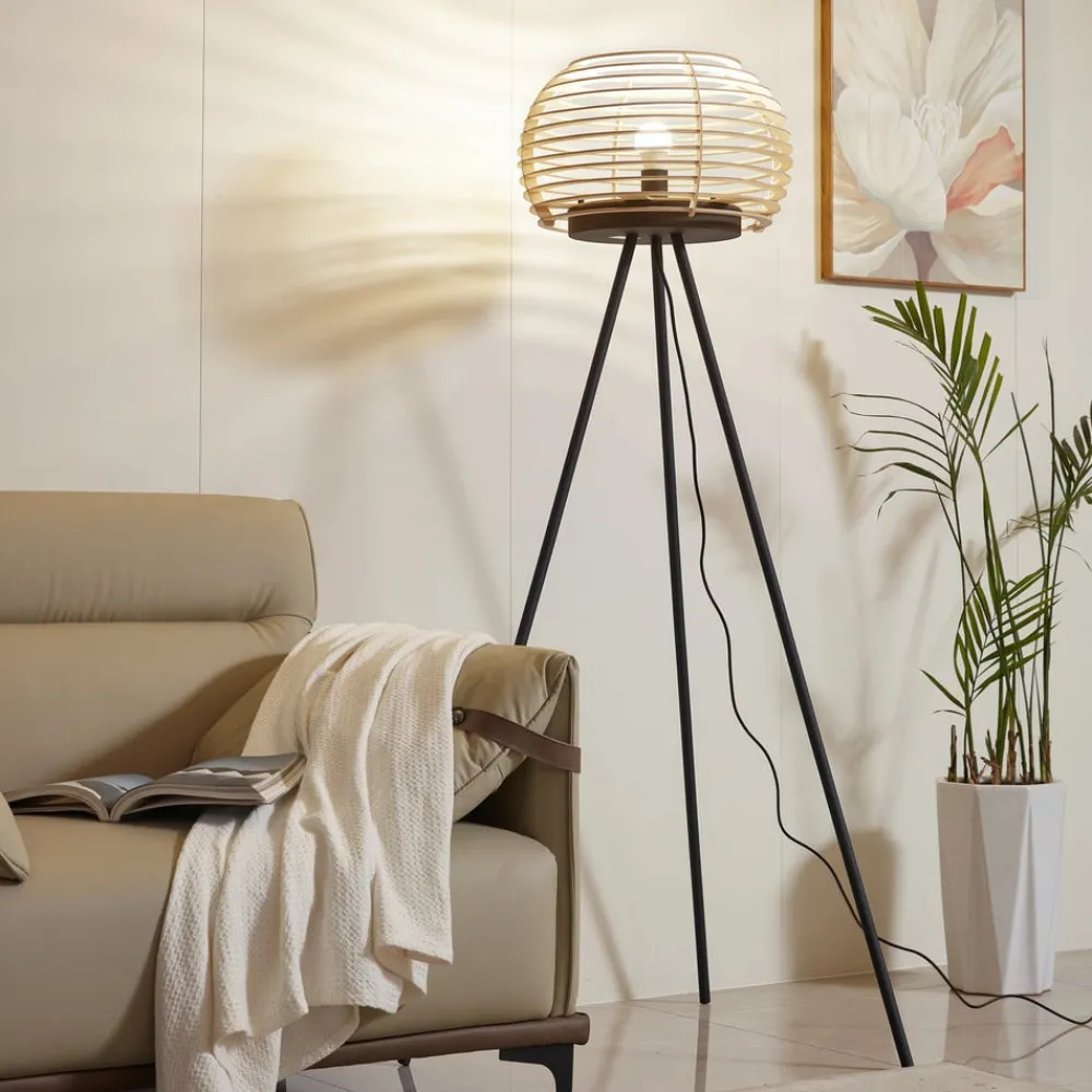 Lindby Gulvlamper|Gulvlamper > gulvlampe Ediz, sort, træ, 159 cm høj, E27