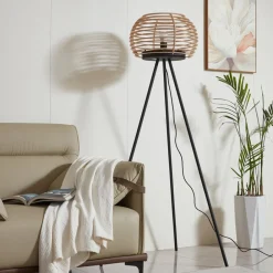 Lindby Gulvlamper|Gulvlamper > gulvlampe Ediz, sort, træ, 159 cm høj, E27