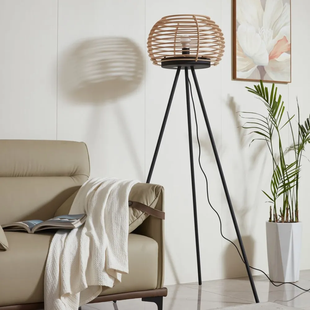 Lindby Gulvlamper|Gulvlamper > gulvlampe Ediz, sort, træ, 159 cm høj, E27