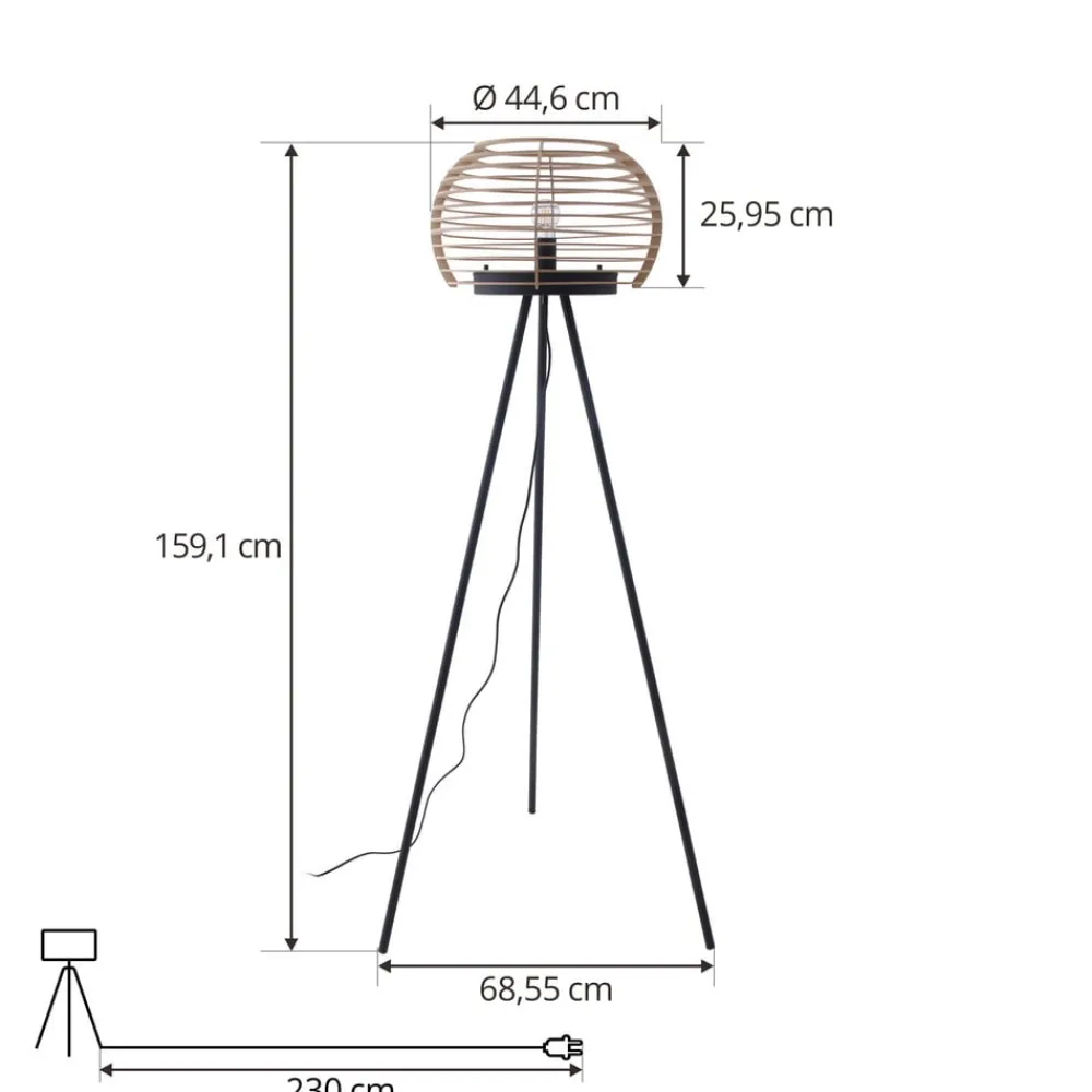 Lindby Gulvlamper|Gulvlamper > gulvlampe Ediz, sort, træ, 159 cm høj, E27