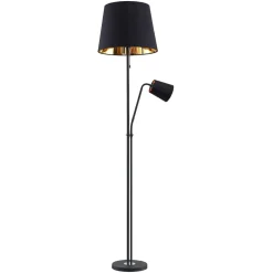 Gang|Pendellamper ^ Lindby gulvlampe Efalia, sort/guld, tekstil, læselampe