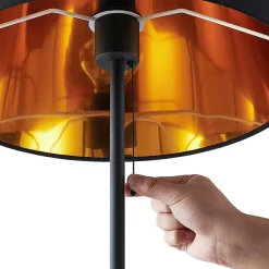 Gang|Pendellamper ^ Lindby gulvlampe Efalia, sort/guld, tekstil, læselampe