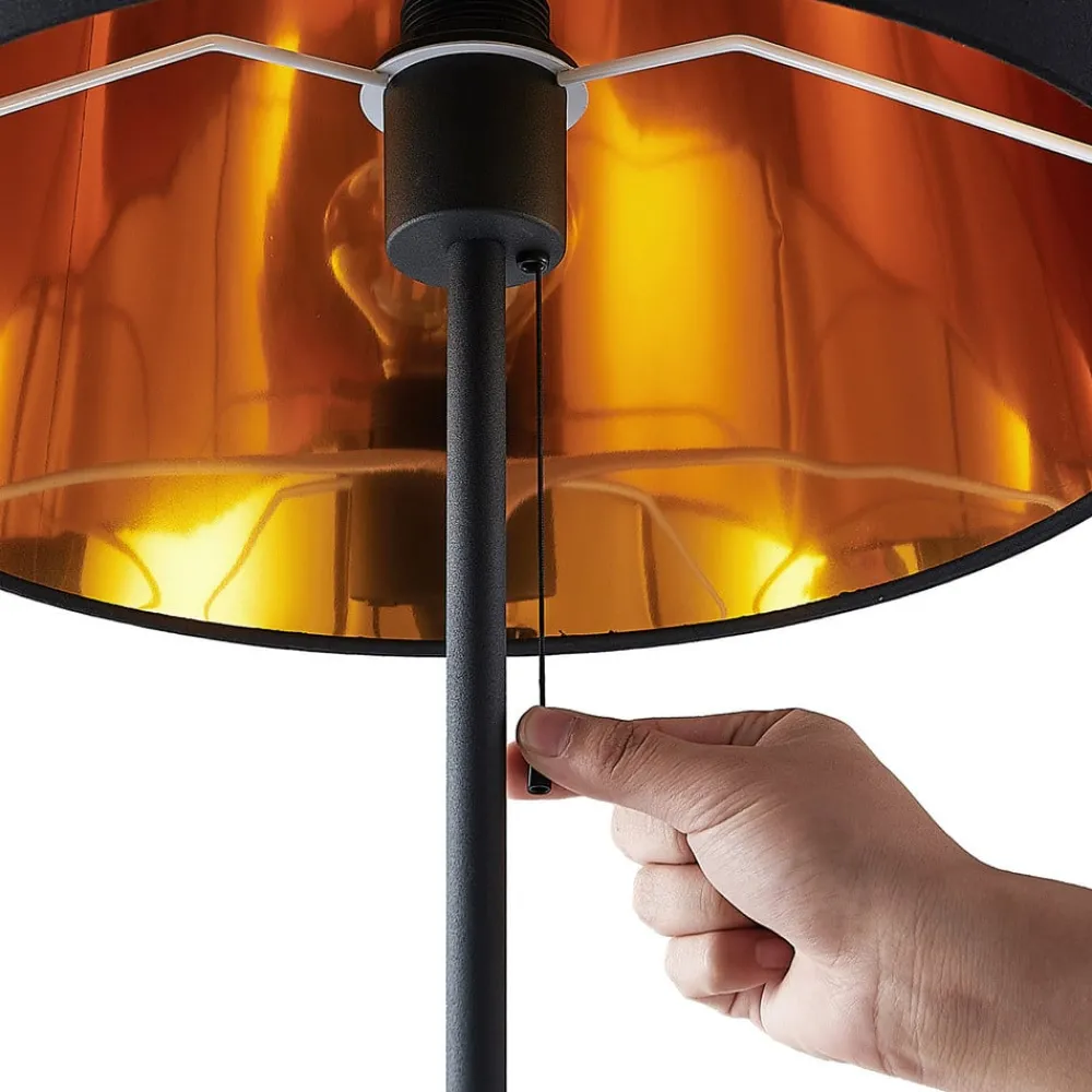 Gang|Pendellamper ^ Lindby gulvlampe Efalia, sort/guld, tekstil, læselampe