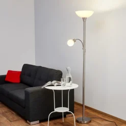 Lindby Gulvlamper|Gulvlamper > gulvlampe Elaina, 180 cm, nikkelfarvet, læselampe