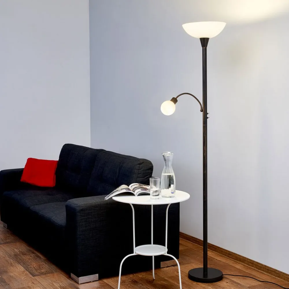 Gulvlamper|Gulvlamper ^ Lindby gulvlampe Elaina, læselampe, rustfarvet, 180 cm, E27
