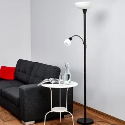 Gulvlamper|Gulvlamper ^ Lindby gulvlampe Elaina, læselampe, rustfarvet, 180 cm, E27