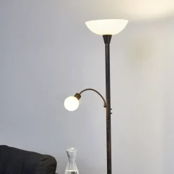 Gulvlamper|Gulvlamper ^ Lindby gulvlampe Elaina, læselampe, rustfarvet, 180 cm, E27
