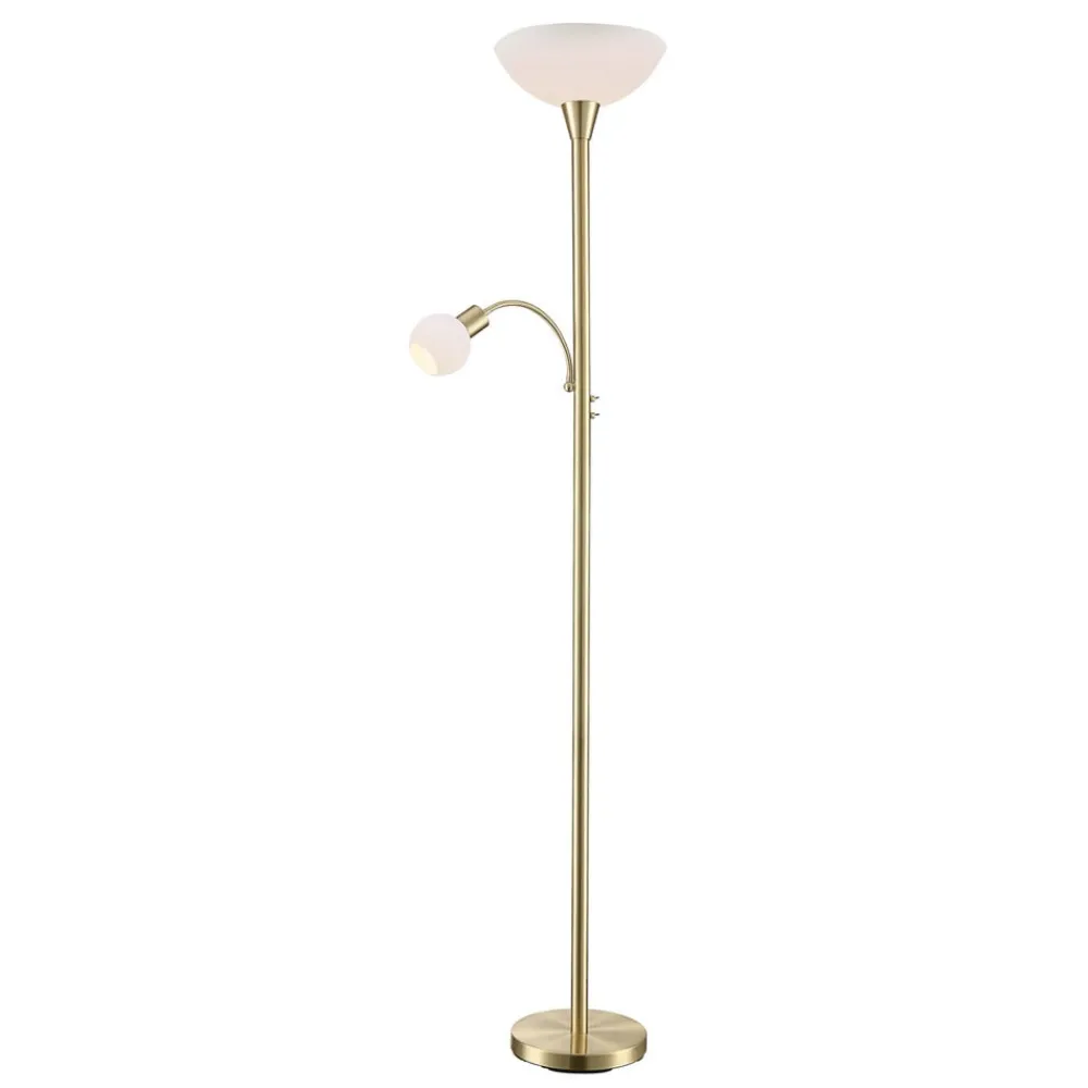 Gulvlamper|Gulvlamper ^ Lindby gulvlampe Elaina, læselampe, messingfarvet, 183cm E27