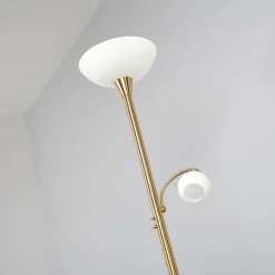 Gulvlamper|Gulvlamper ^ Lindby gulvlampe Elaina, læselampe, messingfarvet, 183cm E27
