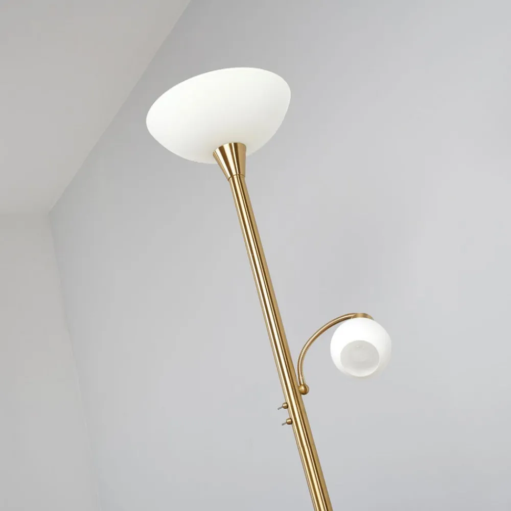 Gulvlamper|Gulvlamper ^ Lindby gulvlampe Elaina, læselampe, messingfarvet, 183cm E27