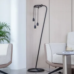 Gulvlamper|Gulvlamper ^ Lindby gulvlampe Elira, sort, metal, 150 cm høj, E27
