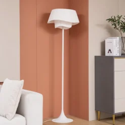 Gang|Gulvlamper ^ Lindby gulvlampe Eryndor, hvid, tekstil, Ø 47 cm, E27