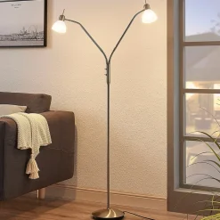 Pendellamper|Gulvlamper ^ Lindby gulvlampe Gwendolin, 160 cm, nikkelfarvet, 2 lyskilder.