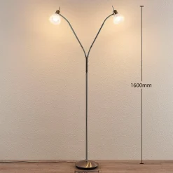 Pendellamper|Gulvlamper ^ Lindby gulvlampe Gwendolin, 160 cm, nikkelfarvet, 2 lyskilder.