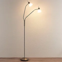 Pendellamper|Gulvlamper ^ Lindby gulvlampe Gwendolin, 160 cm, nikkelfarvet, 2 lyskilder.