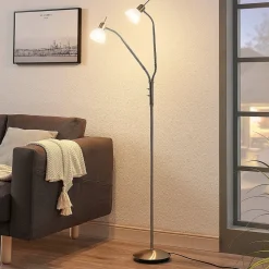 Pendellamper|Gulvlamper ^ Lindby gulvlampe Gwendolin, 160 cm, nikkelfarvet, 2 lyskilder.