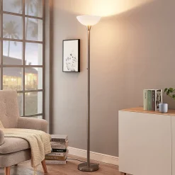 Gulvlamper|Gulvlamper ^ Lindby gulvlampe Ignacia, nikkelfarvet, glas, 180 cm, E27