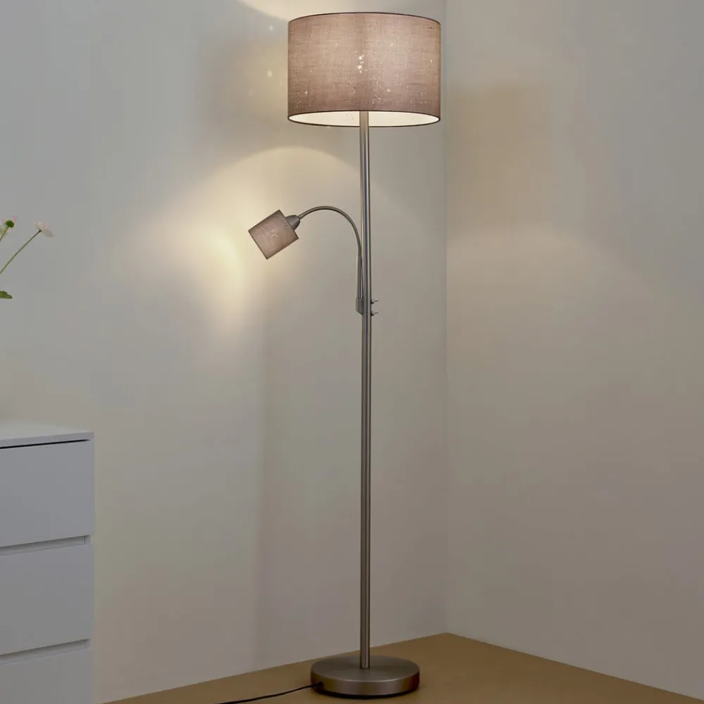 Lindby Gang|Gulvlamper > gulvlampe Jaileen, grå, tekstil, 170 cm, læselampe