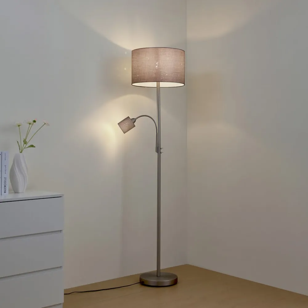Lindby Gang|Gulvlamper > gulvlampe Jaileen, grå, tekstil, 170 cm, læselampe