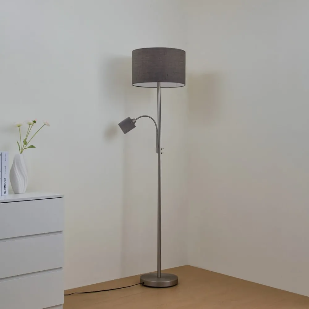Lindby Gang|Gulvlamper > gulvlampe Jaileen, grå, tekstil, 170 cm, læselampe