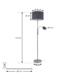 Lindby Gang|Gulvlamper > gulvlampe Jaileen, grå, tekstil, 170 cm, læselampe