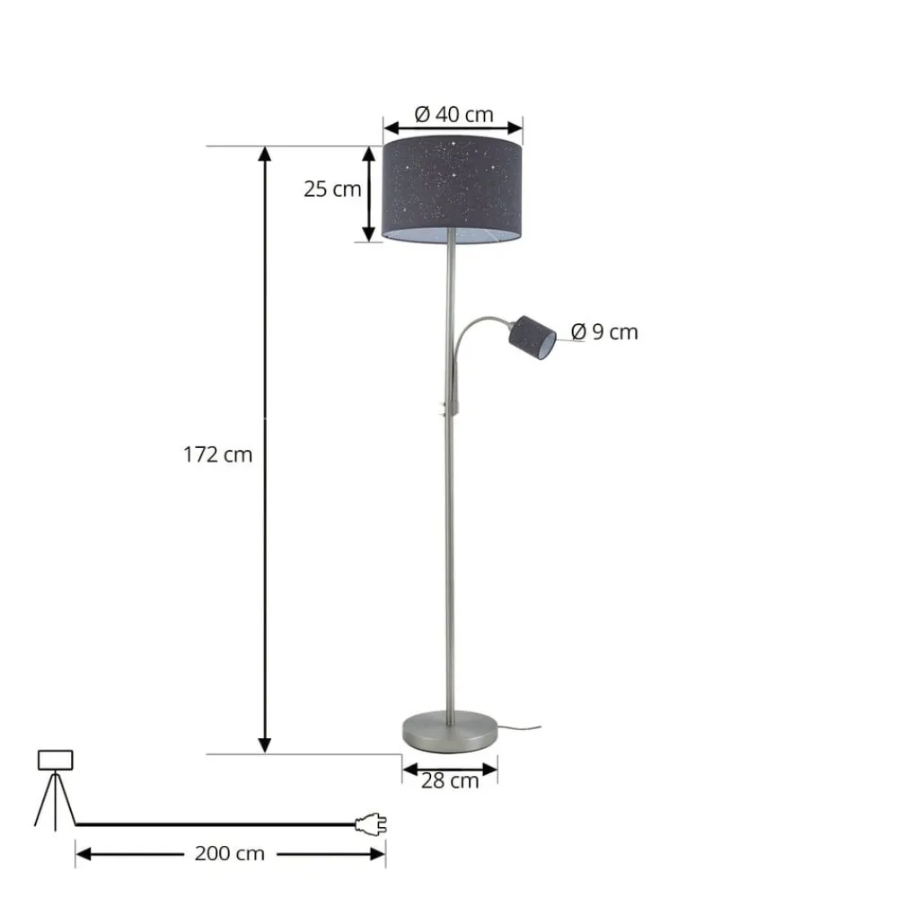 Lindby Gang|Gulvlamper > gulvlampe Jaileen, grå, tekstil, 170 cm, læselampe