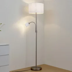 Gang|Gulvlamper ^ Lindby gulvlampe Jaileen, hvid, tekstil, 170 cm, læselampe