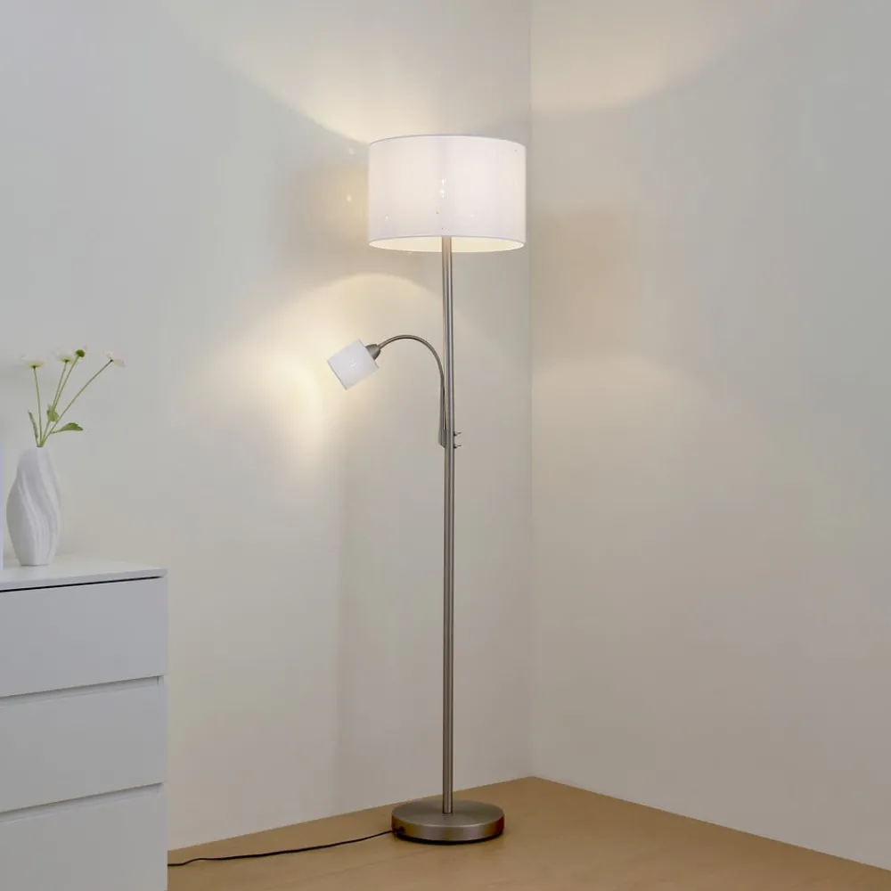 Gang|Gulvlamper ^ Lindby gulvlampe Jaileen, hvid, tekstil, 170 cm, læselampe