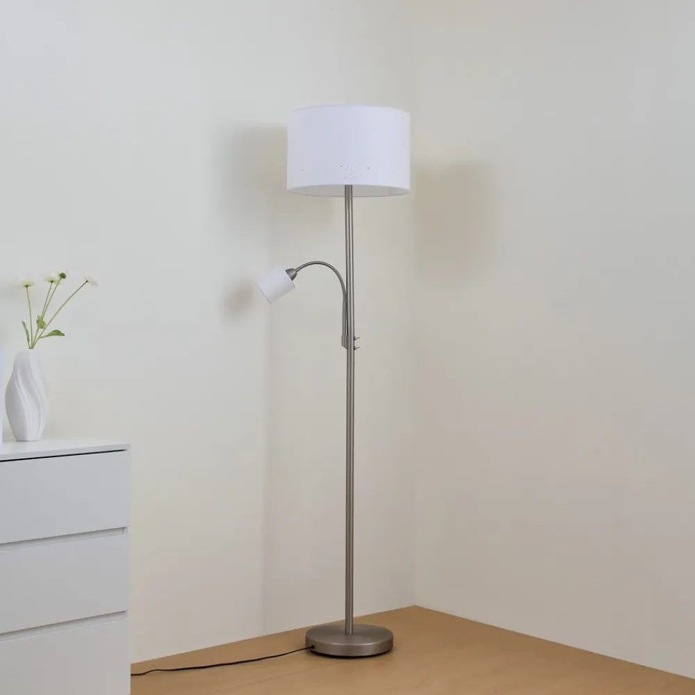 Gang|Gulvlamper ^ Lindby gulvlampe Jaileen, hvid, tekstil, 170 cm, læselampe