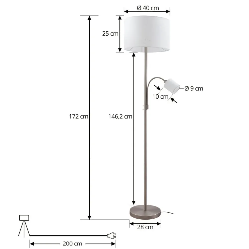 Gang|Gulvlamper ^ Lindby gulvlampe Jaileen, hvid, tekstil, 170 cm, læselampe